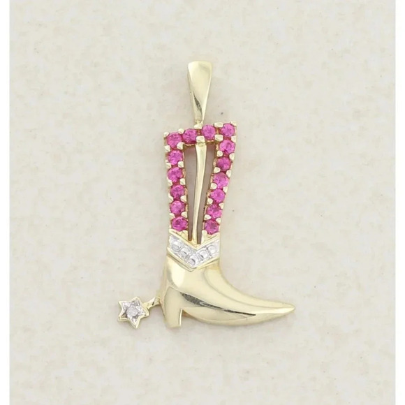 Unbranded Jewelry - 10k Yellow Gold Lab Created Ruby and Diamond Cowboy Boot Pendant Only